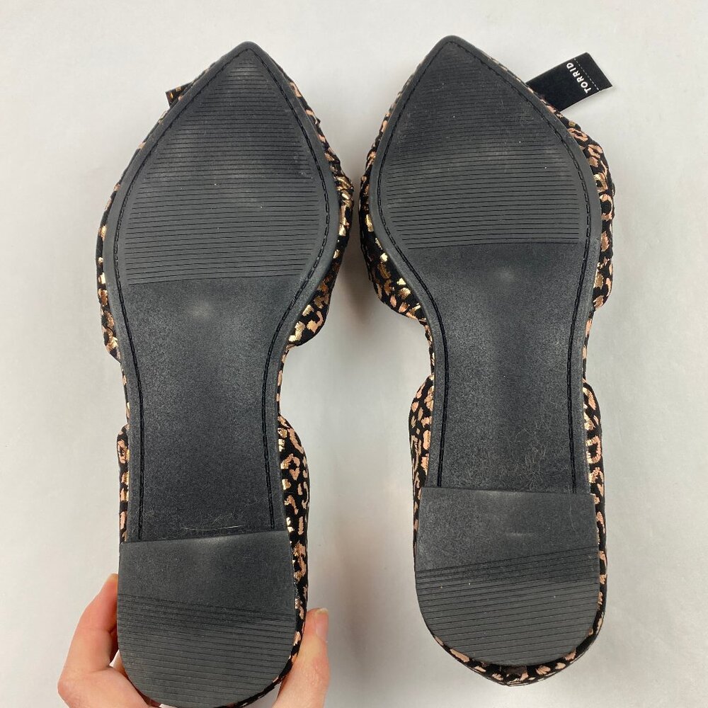 NWT Torrid Flats Black Metallic Gold Bow Leopard Print Shoes Women's Size 8WW - Picture 7 of 11